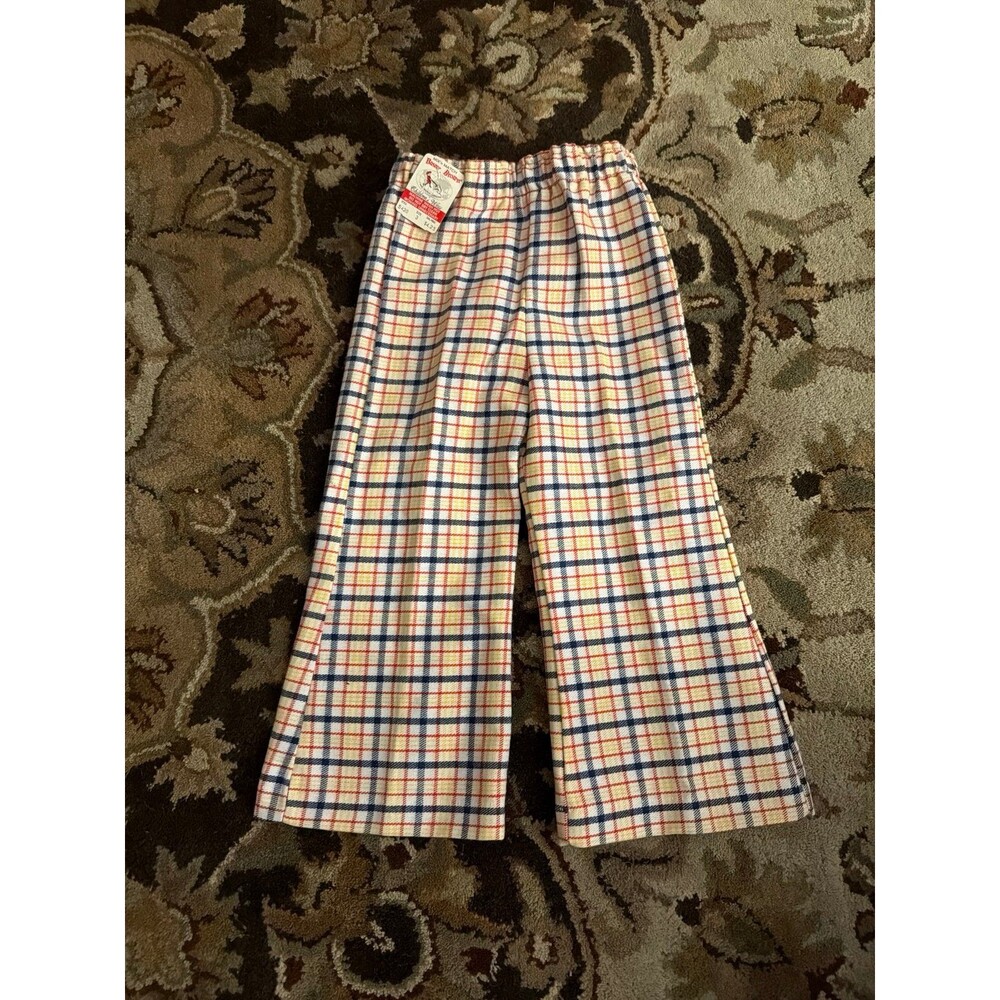 buster brown vintage nwt 80s plaid flare pants blue yellow red size toddler 3